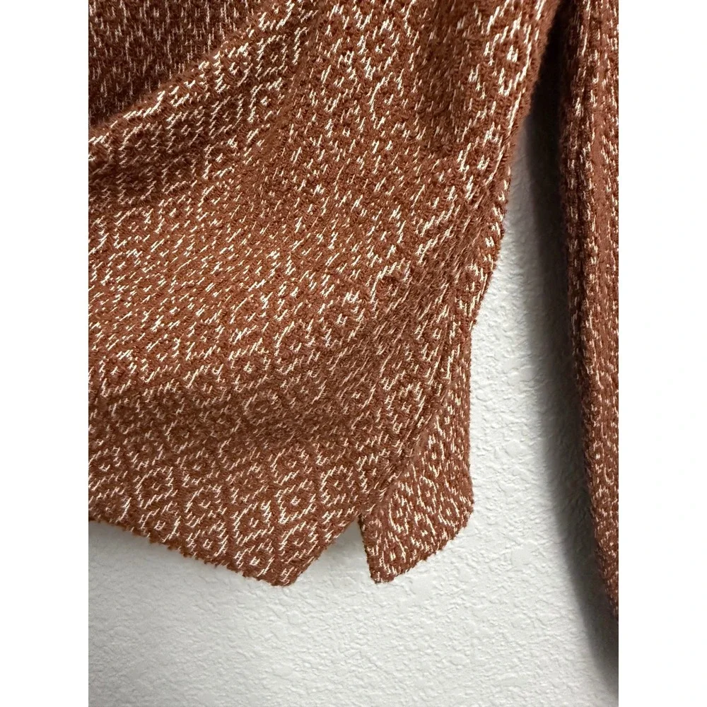 Madewell XS Rust Brown Jacquard Diamond Square Neck Puff Sleeve Top Blouse